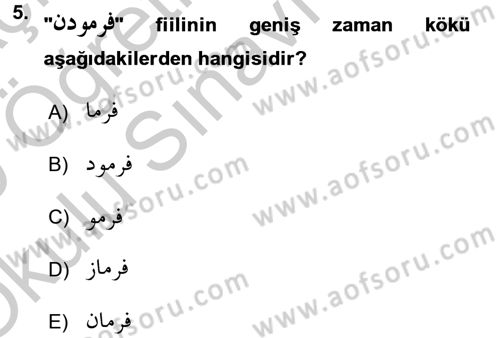 Osmanlı Türkçesi Grameri 2 Dersi 2018 - 2019 Yılı Yaz Okulu Sınav Soruları 5. Soru