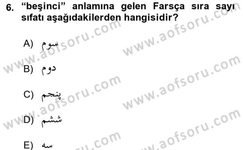 Osmanlı Türkçesi Grameri 2 Dersi 2018 - 2019 Yılı Yaz Okulu Sınav Soruları 6. Soru