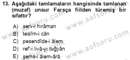 Osmanlı Türkçesi Grameri 2 Dersi 2020 - 2021 Yılı Yaz Okulu Sınav Soruları 13. Soru