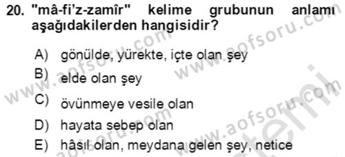 Osmanlı Türkçesi Grameri 2 Dersi 2020 - 2021 Yılı Yaz Okulu Sınav Soruları 20. Soru
