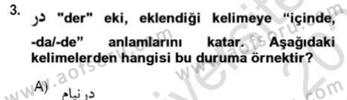Osmanlı Türkçesi Grameri 2 Dersi 2020 - 2021 Yılı Yaz Okulu Sınav Soruları 3. Soru