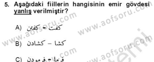 Osmanlı Türkçesi Grameri 2 Dersi 2020 - 2021 Yılı Yaz Okulu Sınav Soruları 5. Soru
