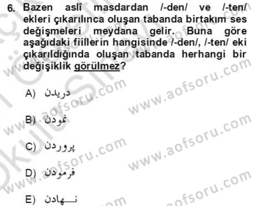 Osmanlı Türkçesi Grameri 2 Dersi 2020 - 2021 Yılı Yaz Okulu Sınav Soruları 6. Soru