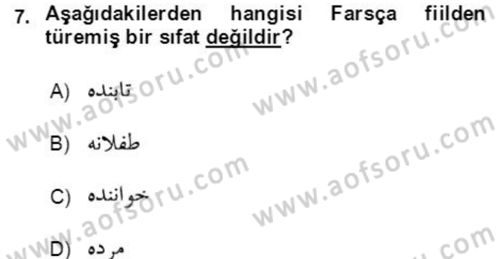 Osmanlı Türkçesi Grameri 2 Dersi 2020 - 2021 Yılı Yaz Okulu Sınav Soruları 7. Soru