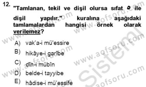 Osmanlı Türkçesi Grameri 2 Dersi 2021 - 2022 Yılı (Vize) Ara Sınav Soruları 12. Soru