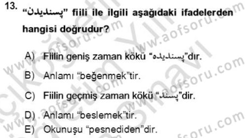 Osmanlı Türkçesi Grameri 2 Dersi 2021 - 2022 Yılı (Vize) Ara Sınav Soruları 13. Soru