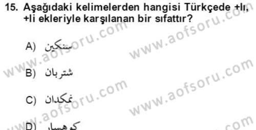 Osmanlı Türkçesi Grameri 2 Dersi 2021 - 2022 Yılı (Vize) Ara Sınav Soruları 15. Soru