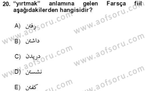 Osmanlı Türkçesi Grameri 2 Dersi 2021 - 2022 Yılı (Vize) Ara Sınav Soruları 20. Soru
