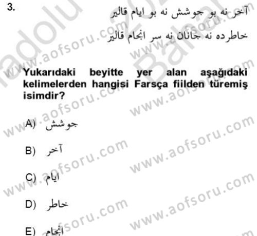 Osmanlı Türkçesi Grameri 2 Dersi 2021 - 2022 Yılı (Vize) Ara Sınav Soruları 3. Soru