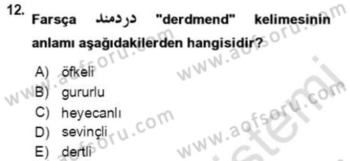 Osmanlı Türkçesi Grameri 2 Dersi 2021 - 2022 Yılı Yaz Okulu Sınav Soruları 12. Soru