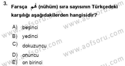 Osmanlı Türkçesi Grameri 2 Dersi 2021 - 2022 Yılı Yaz Okulu Sınav Soruları 3. Soru