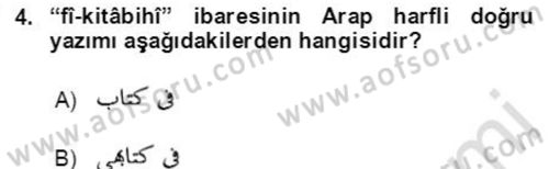 Osmanlı Türkçesi Grameri 2 Dersi 2021 - 2022 Yılı Yaz Okulu Sınav Soruları 4. Soru