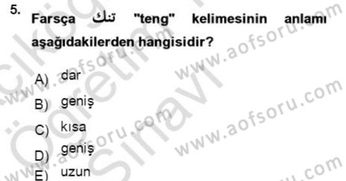 Osmanlı Türkçesi Grameri 2 Dersi 2021 - 2022 Yılı Yaz Okulu Sınav Soruları 5. Soru
