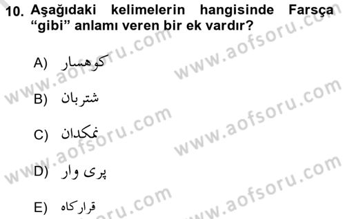 Osmanlı Türkçesi Grameri 2 Dersi 2022 - 2023 Yılı Yaz Okulu Sınav Soruları 10. Soru