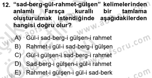 Osmanlı Türkçesi Grameri 2 Dersi 2022 - 2023 Yılı Yaz Okulu Sınav Soruları 12. Soru