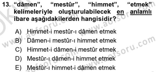 Osmanlı Türkçesi Grameri 2 Dersi 2022 - 2023 Yılı Yaz Okulu Sınav Soruları 13. Soru