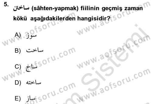 Osmanlı Türkçesi Grameri 2 Dersi 2022 - 2023 Yılı Yaz Okulu Sınav Soruları 5. Soru