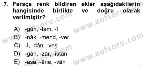 Osmanlı Türkçesi Grameri 2 Dersi 2022 - 2023 Yılı Yaz Okulu Sınav Soruları 7. Soru