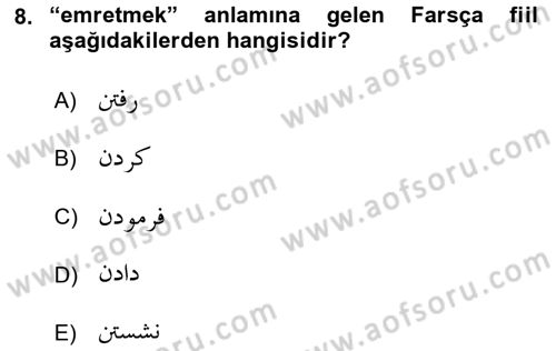 Osmanlı Türkçesi Grameri 2 Dersi 2022 - 2023 Yılı Yaz Okulu Sınav Soruları 8. Soru