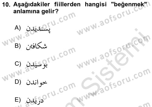 Osmanlı Türkçesi Grameri 2 Dersi 2023 - 2024 Yılı (Vize) Ara Sınav Soruları 10. Soru