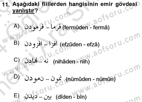 Osmanlı Türkçesi Grameri 2 Dersi 2023 - 2024 Yılı (Vize) Ara Sınav Soruları 11. Soru