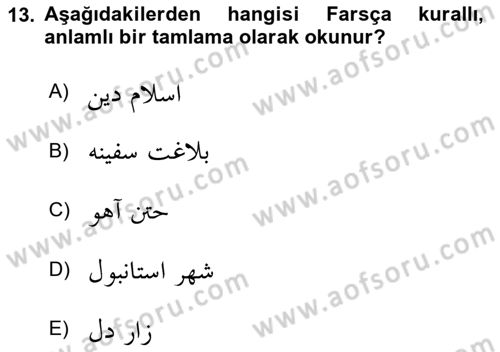 Osmanlı Türkçesi Grameri 2 Dersi 2023 - 2024 Yılı (Vize) Ara Sınav Soruları 13. Soru