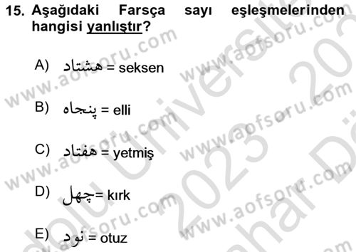 Osmanlı Türkçesi Grameri 2 Dersi 2023 - 2024 Yılı (Vize) Ara Sınav Soruları 15. Soru