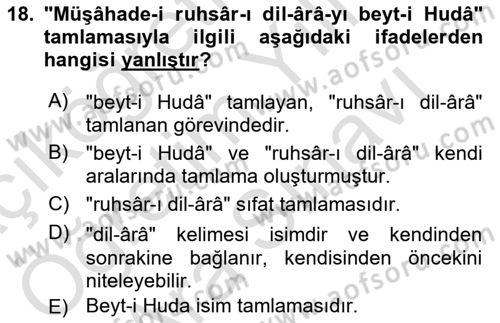 Osmanlı Türkçesi Grameri 2 Dersi 2023 - 2024 Yılı (Vize) Ara Sınav Soruları 18. Soru