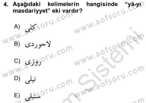 Osmanlı Türkçesi Grameri 2 Dersi 2023 - 2024 Yılı (Vize) Ara Sınav Soruları 4. Soru