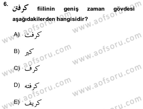 Osmanlı Türkçesi Grameri 2 Dersi 2023 - 2024 Yılı (Vize) Ara Sınav Soruları 6. Soru