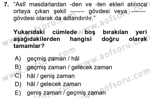 Osmanlı Türkçesi Grameri 2 Dersi 2023 - 2024 Yılı (Vize) Ara Sınav Soruları 7. Soru