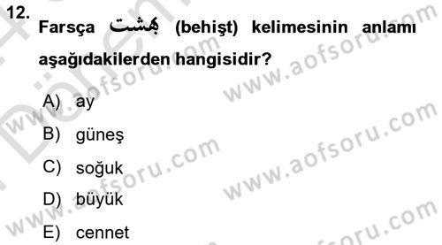 Osmanlı Türkçesi Grameri 2 Dersi 2023 - 2024 Yılı (Final) Dönem Sonu Sınav Soruları 12. Soru