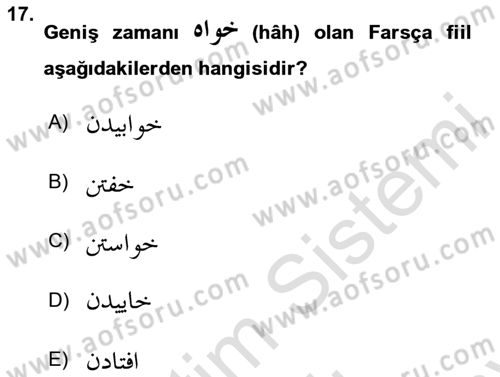 Osmanlı Türkçesi Grameri 2 Dersi 2023 - 2024 Yılı (Final) Dönem Sonu Sınav Soruları 17. Soru
