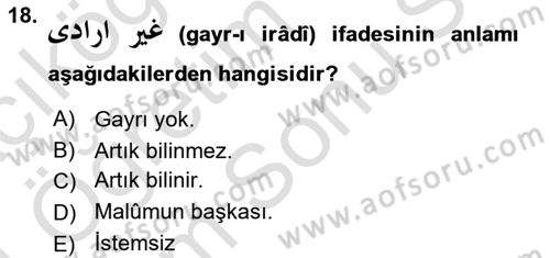 Osmanlı Türkçesi Grameri 2 Dersi 2023 - 2024 Yılı (Final) Dönem Sonu Sınav Soruları 18. Soru