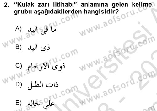 Osmanlı Türkçesi Grameri 2 Dersi 2023 - 2024 Yılı (Final) Dönem Sonu Sınav Soruları 2. Soru