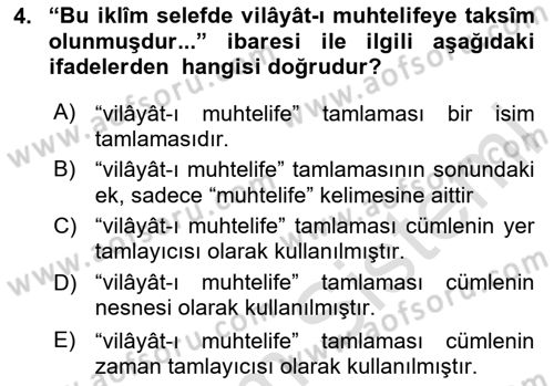 Osmanlı Türkçesi Grameri 2 Dersi 2023 - 2024 Yılı (Final) Dönem Sonu Sınav Soruları 4. Soru