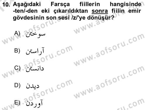 Osmanlı Türkçesi Grameri 2 Dersi 2023 - 2024 Yılı Yaz Okulu Sınav Soruları 10. Soru