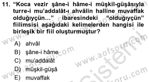 Osmanlı Türkçesi Grameri 2 Dersi 2023 - 2024 Yılı Yaz Okulu Sınav Soruları 11. Soru