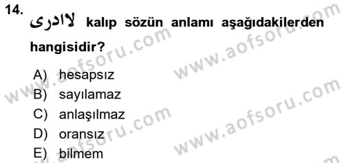 Osmanlı Türkçesi Grameri 2 Dersi 2023 - 2024 Yılı Yaz Okulu Sınav Soruları 14. Soru