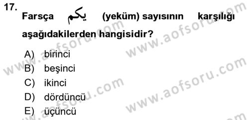 Osmanlı Türkçesi Grameri 2 Dersi 2023 - 2024 Yılı Yaz Okulu Sınav Soruları 17. Soru