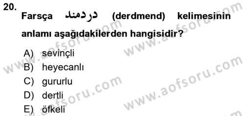 Osmanlı Türkçesi Grameri 2 Dersi 2023 - 2024 Yılı Yaz Okulu Sınav Soruları 20. Soru