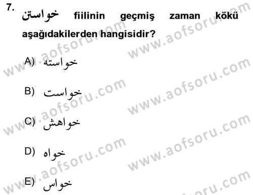 Osmanlı Türkçesi Grameri 2 Dersi 2023 - 2024 Yılı Yaz Okulu Sınav Soruları 7. Soru