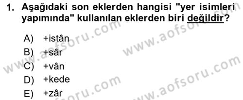 Osmanlı Türkçesi Grameri 2 Dersi 2024 - 2025 Yılı (Vize) Ara Sınav Soruları 1. Soru