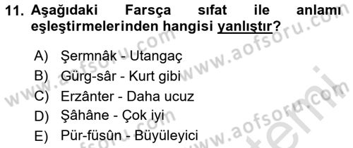 Osmanlı Türkçesi Grameri 2 Dersi 2024 - 2025 Yılı (Vize) Ara Sınav Soruları 11. Soru