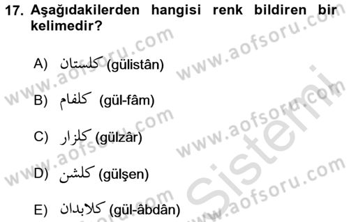Osmanlı Türkçesi Grameri 2 Dersi 2024 - 2025 Yılı (Vize) Ara Sınav Soruları 17. Soru
