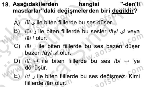Osmanlı Türkçesi Grameri 2 Dersi 2024 - 2025 Yılı (Vize) Ara Sınav Soruları 18. Soru
