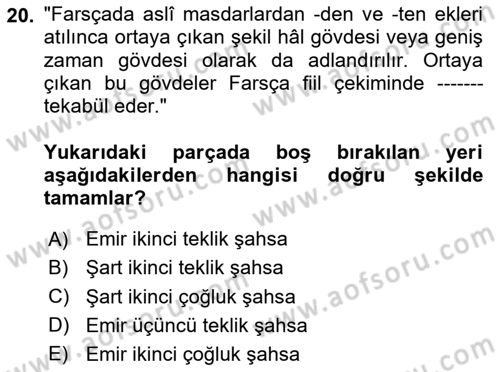 Osmanlı Türkçesi Grameri 2 Dersi 2024 - 2025 Yılı (Vize) Ara Sınav Soruları 20. Soru