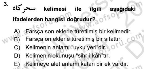 Osmanlı Türkçesi Grameri 2 Dersi 2024 - 2025 Yılı (Vize) Ara Sınav Soruları 3. Soru