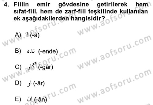Osmanlı Türkçesi Grameri 2 Dersi 2024 - 2025 Yılı (Vize) Ara Sınav Soruları 4. Soru
