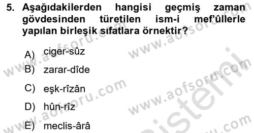 Osmanlı Türkçesi Grameri 2 Dersi 2024 - 2025 Yılı (Vize) Ara Sınav Soruları 5. Soru